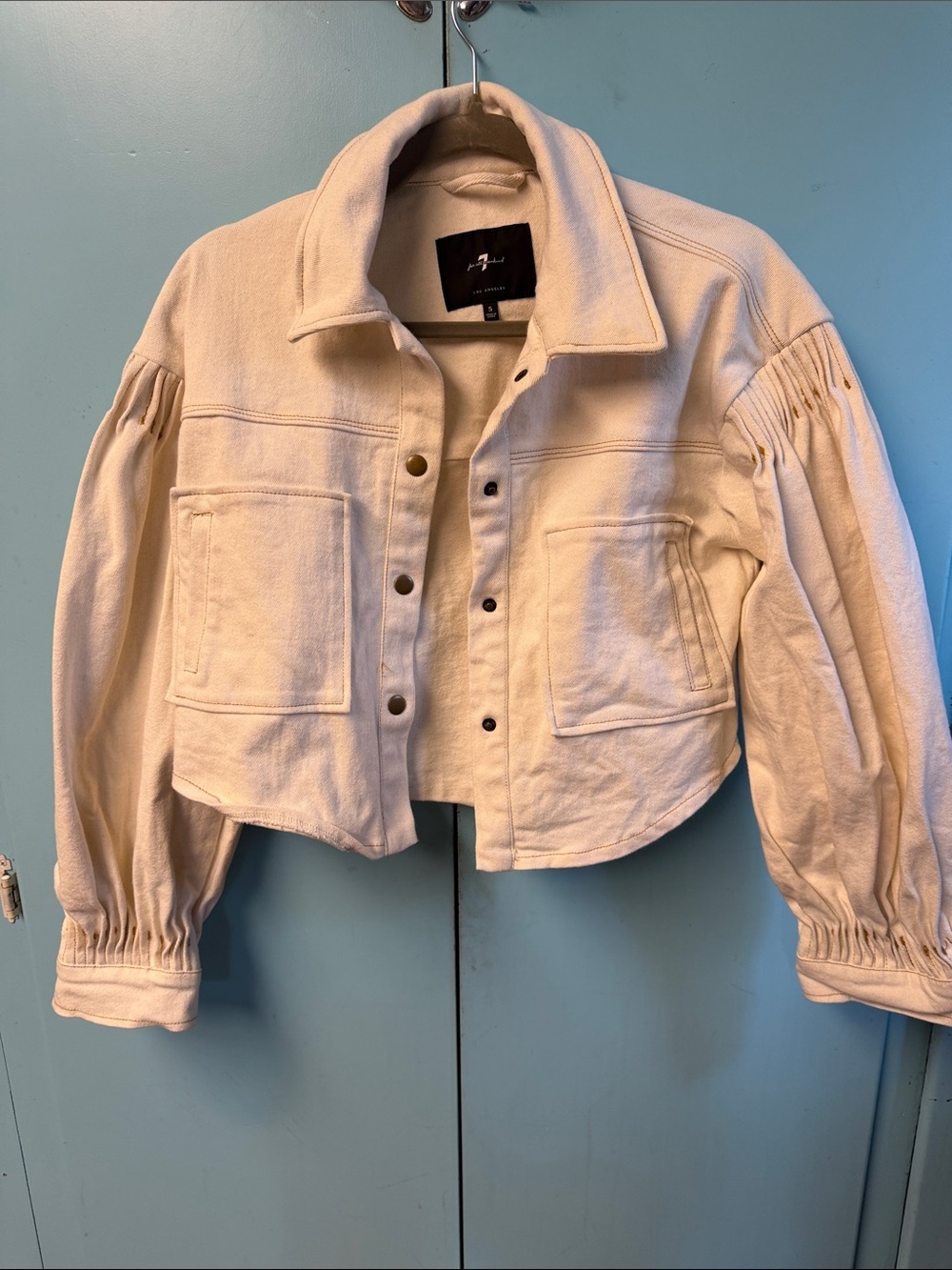 7 For All Mankind Cropped Cream Button-Front Women's Jacket